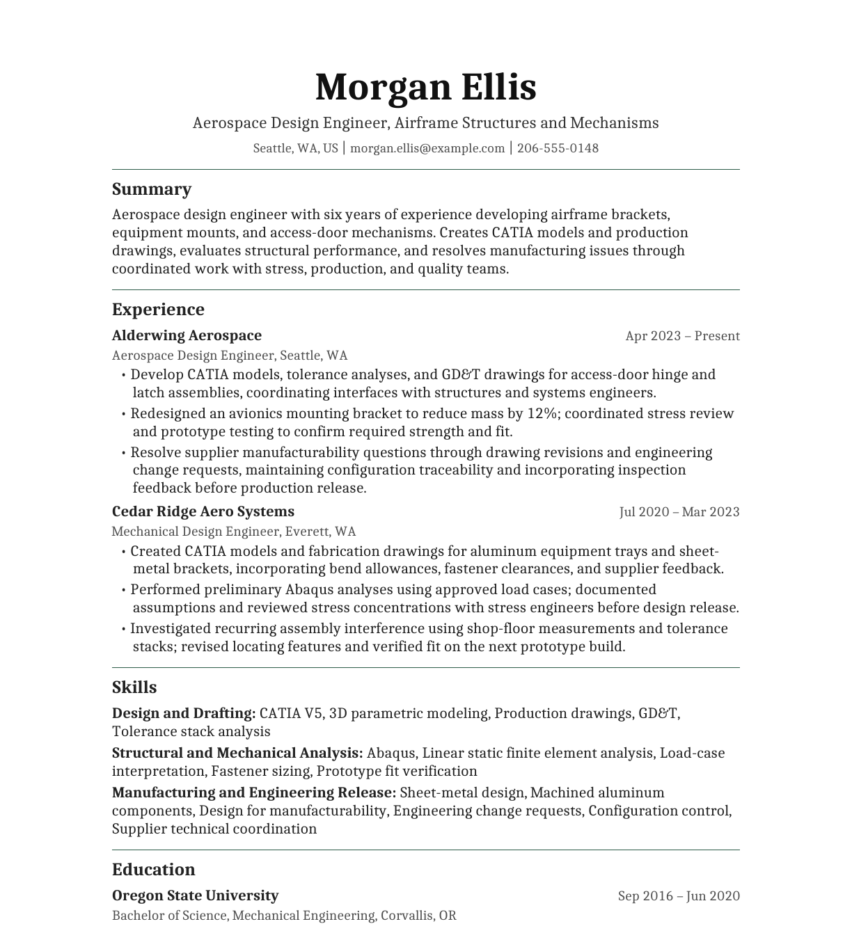 Aerospace Design Engineer resume example