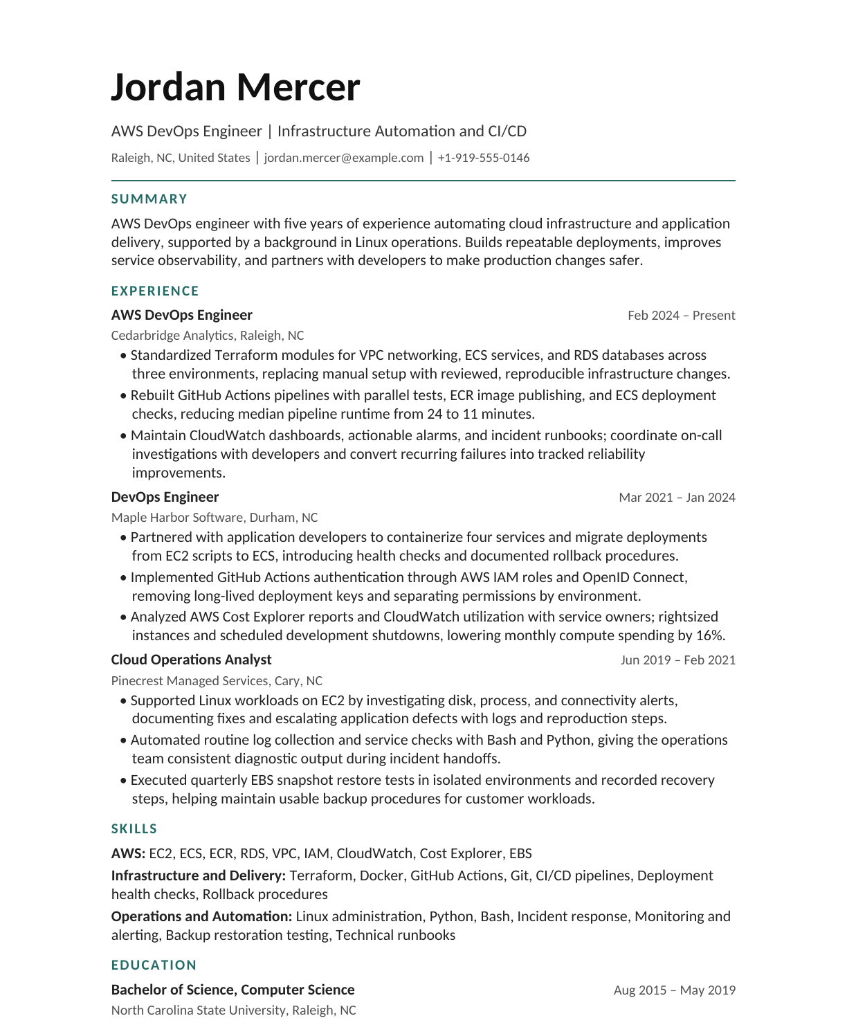 AWS DevOps Engineer resume example