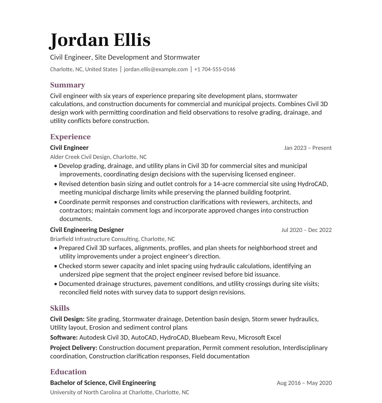 Civil Engineer resume example