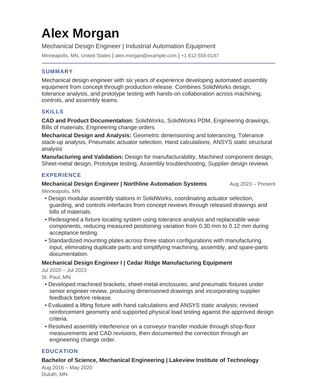 Design Engineer resume example