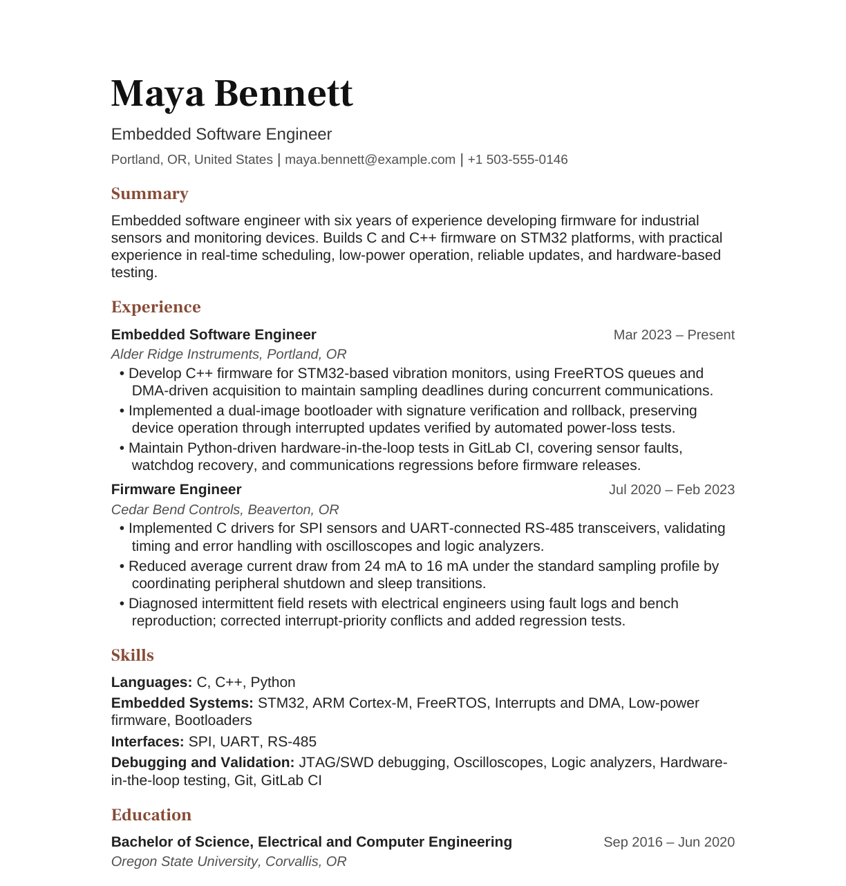 Embedded Software Engineer resume example