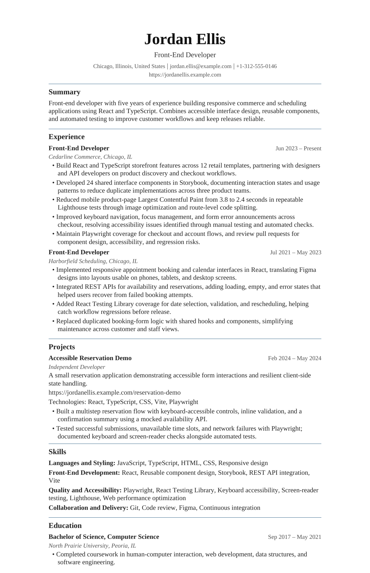 Front-End Developer resume example