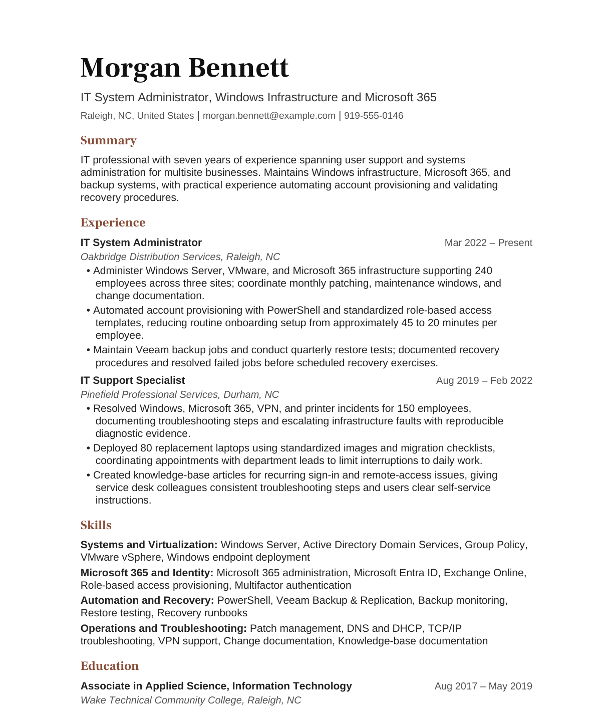 IT System Administrator resume example