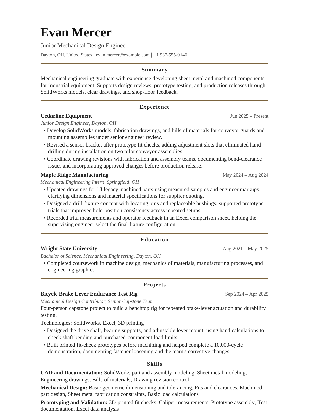 Junior Design Engineer resume example
