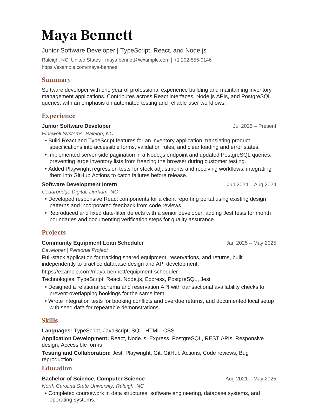 Junior Software Developer resume example