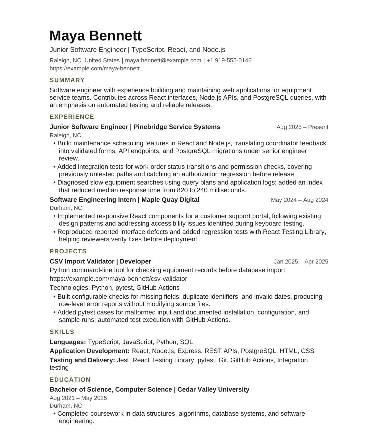 Junior Software Engineer resume example