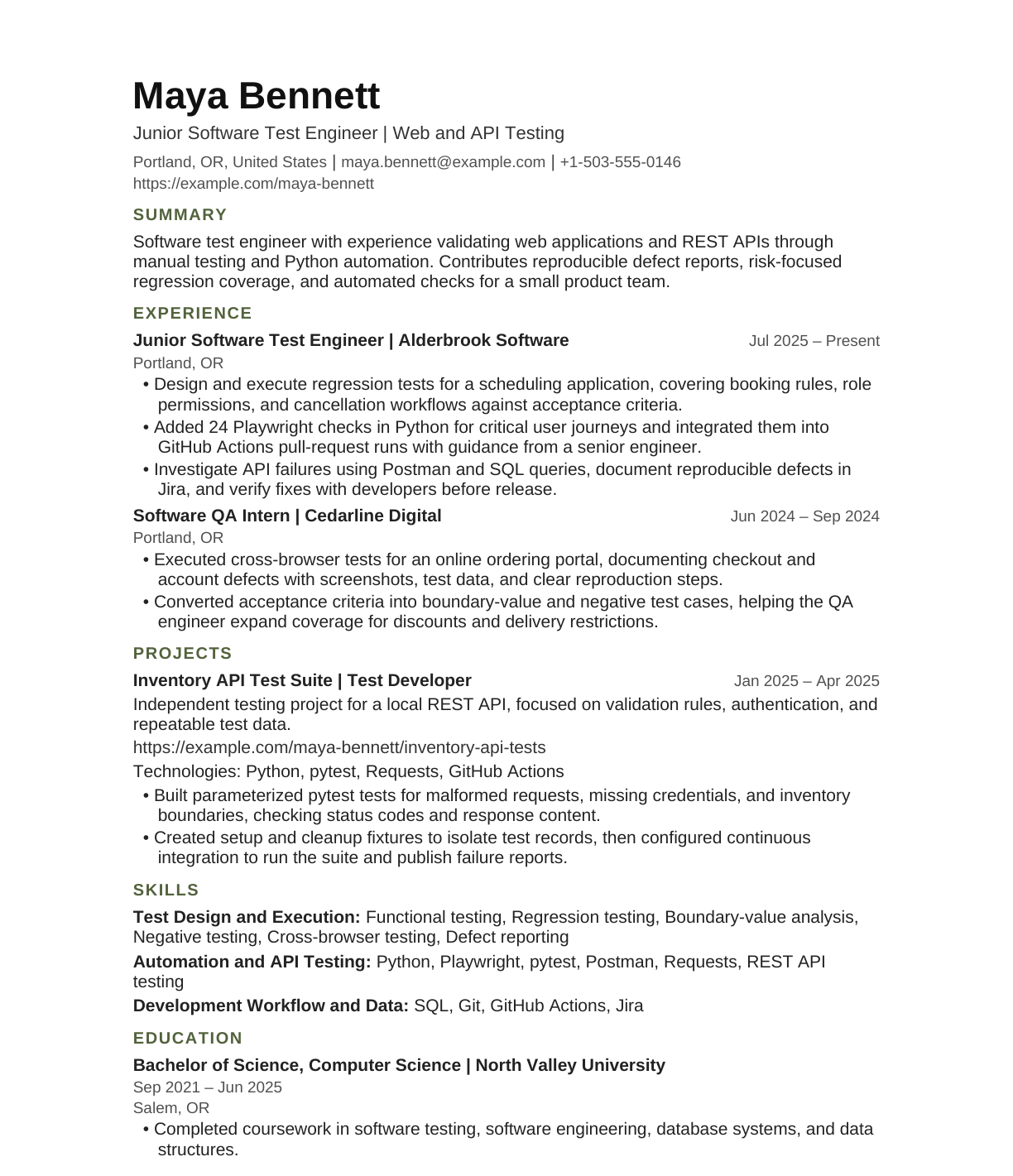 Junior Software Test Engineer resume example