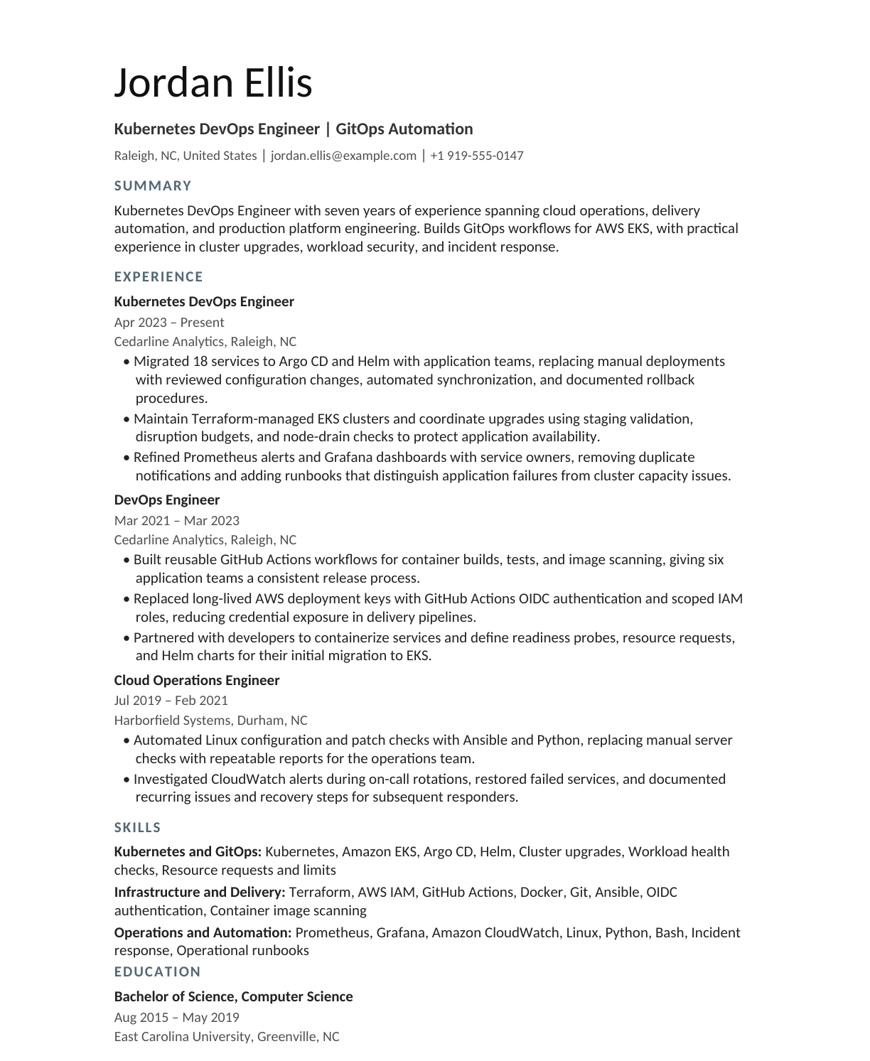 Kubernetes DevOps Engineer — GitOps Automation resume example