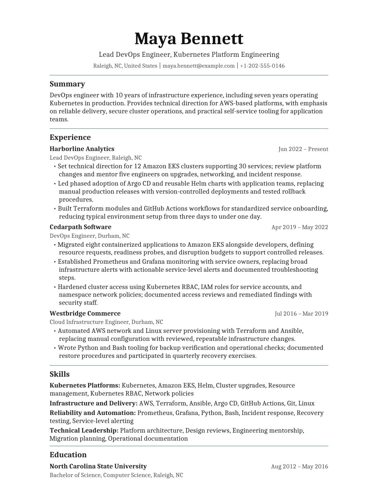 Lead Kubernetes DevOps Engineer resume example