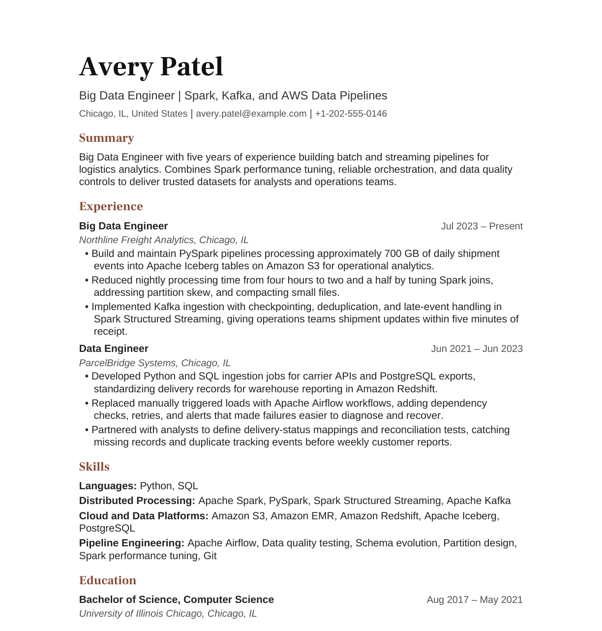 Mid-Level Big Data Engineer resume example