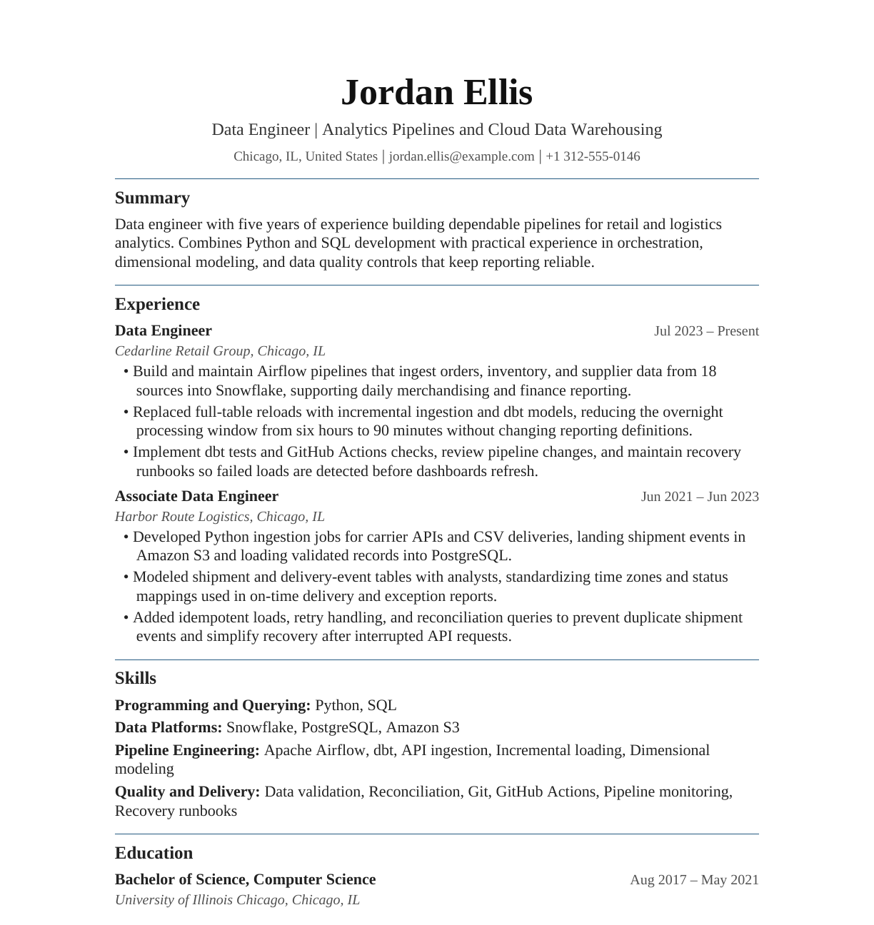 Mid-Level Data Engineer resume example