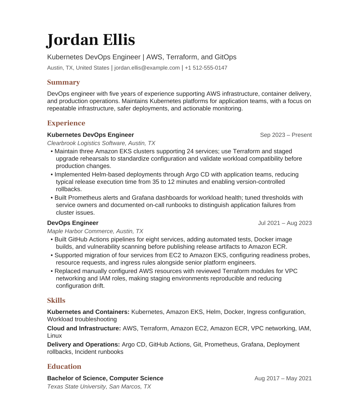 Mid-Level Kubernetes DevOps Engineer resume example