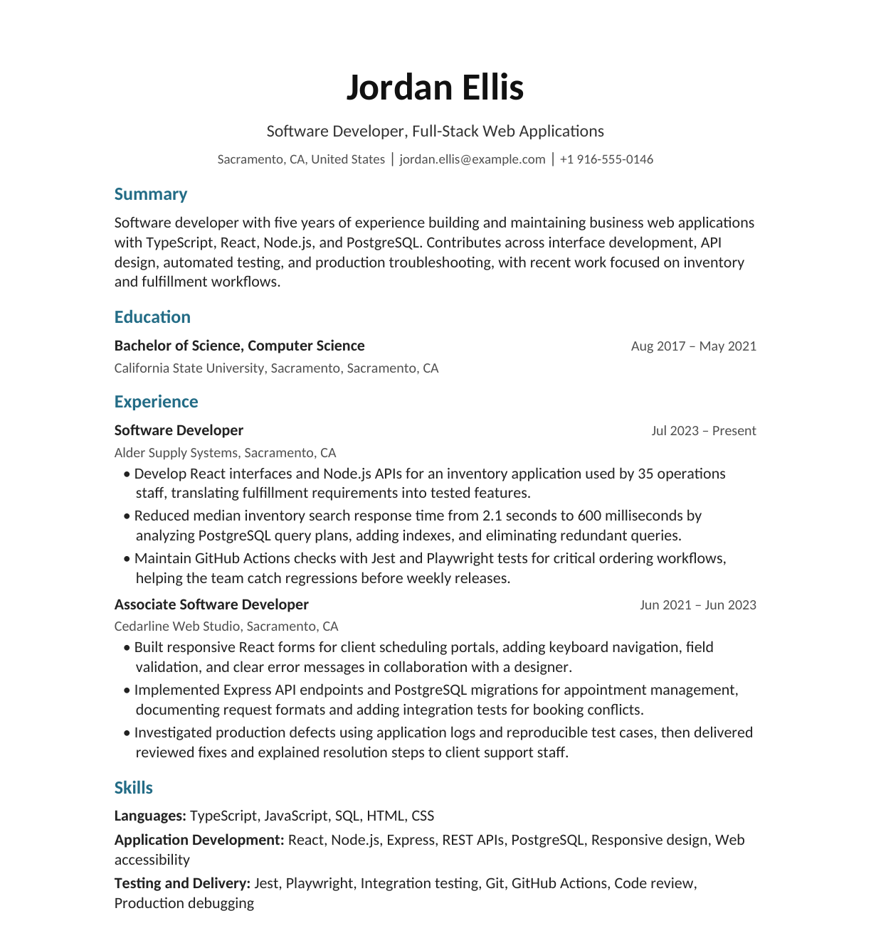 Mid-Level Software Developer resume example