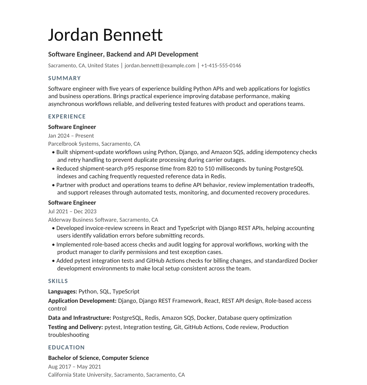 Mid-Level Software Engineer resume example