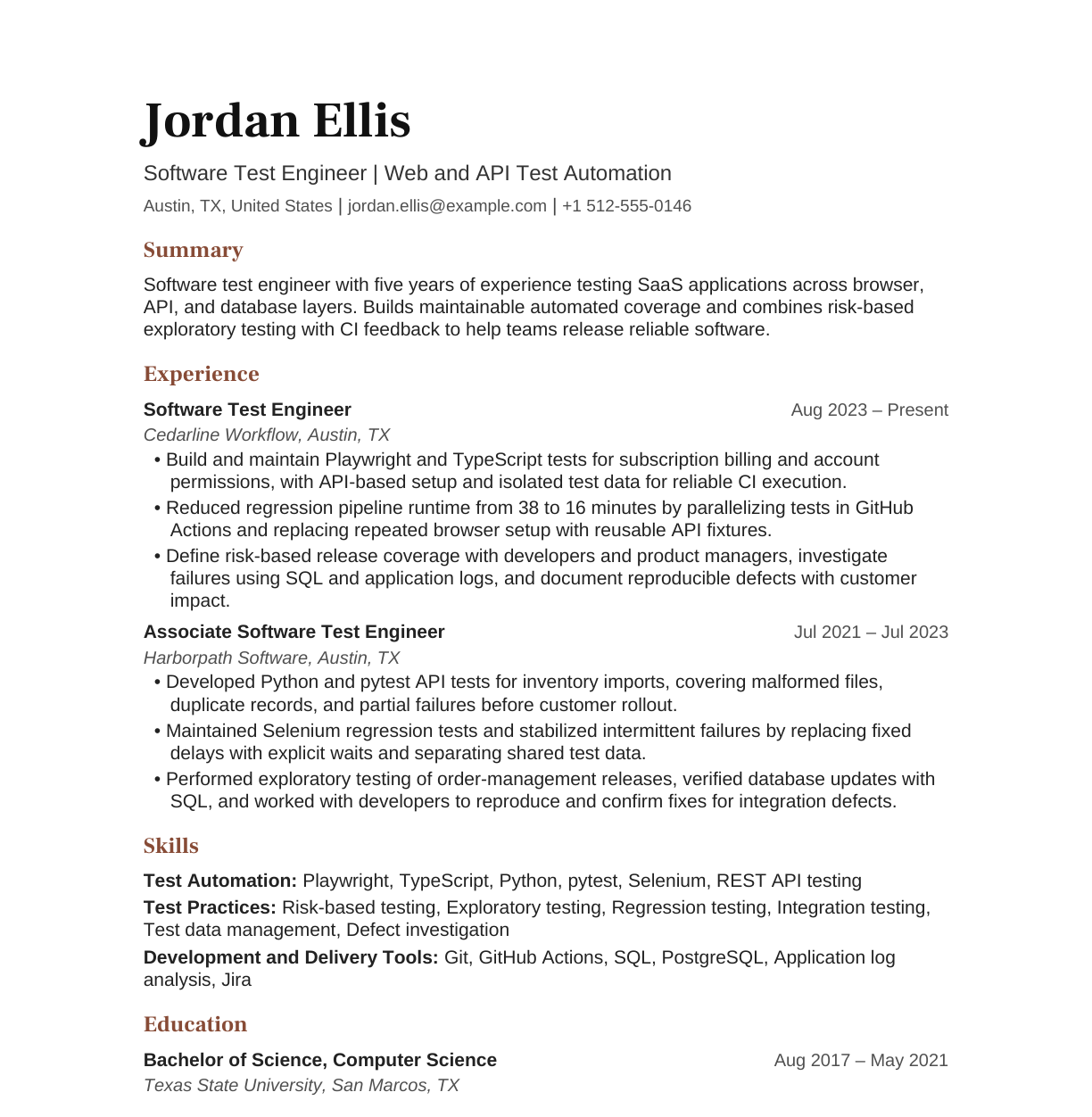 Mid-Level Software Test Engineer resume example