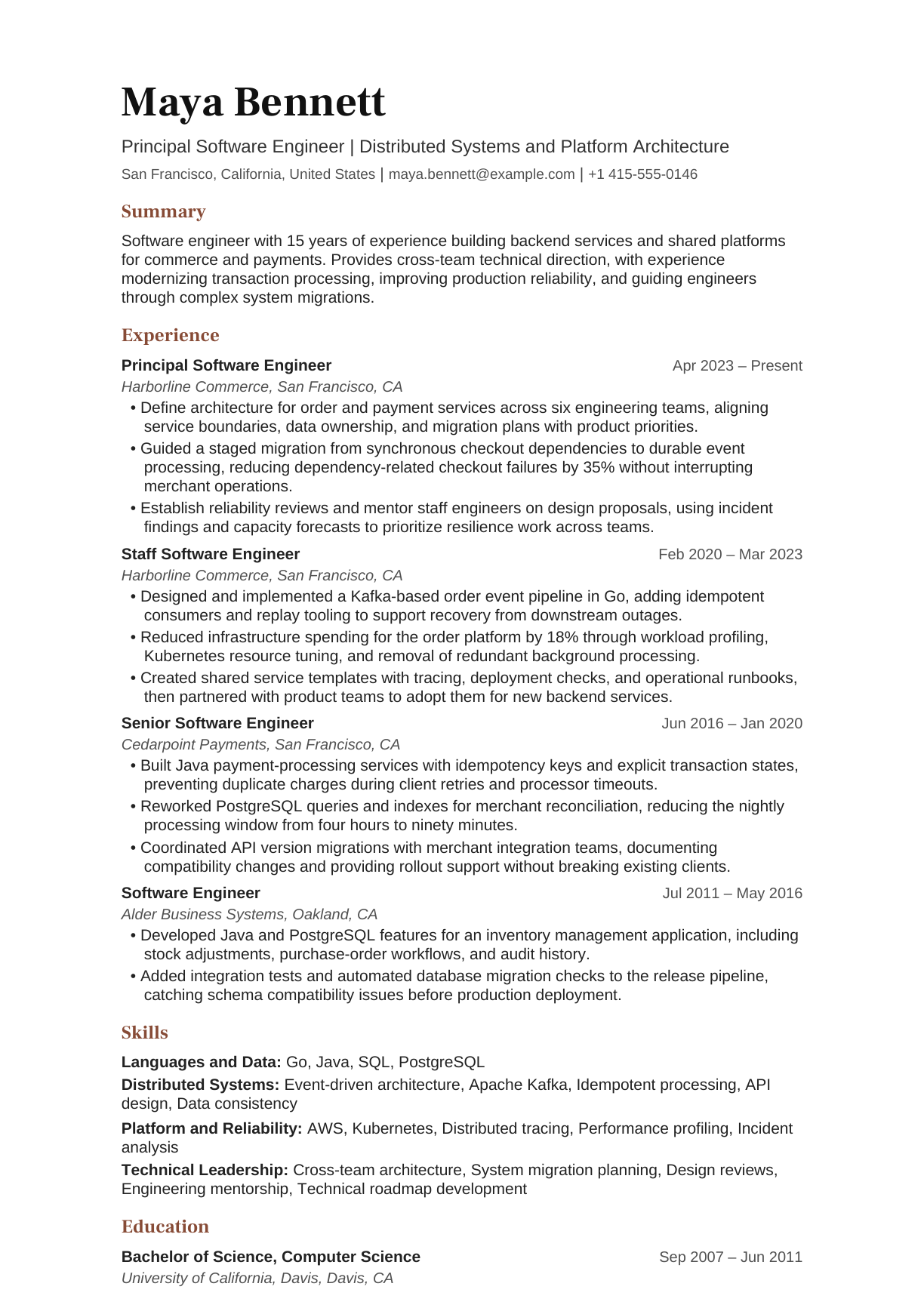 Principal Software Engineer resume example