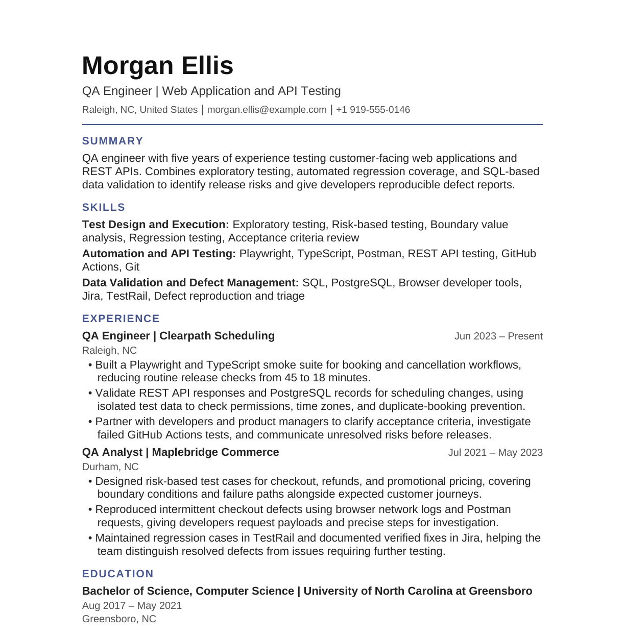 QA Engineer resume example
