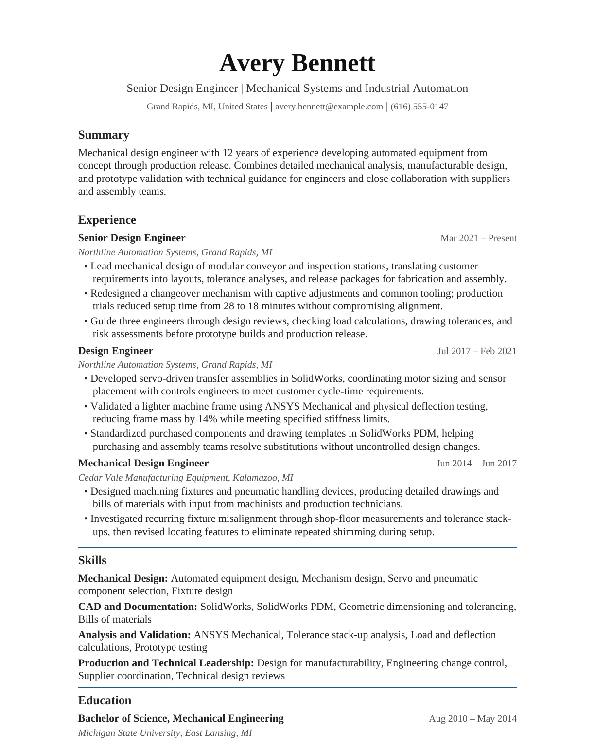 Senior Design Engineer resume example