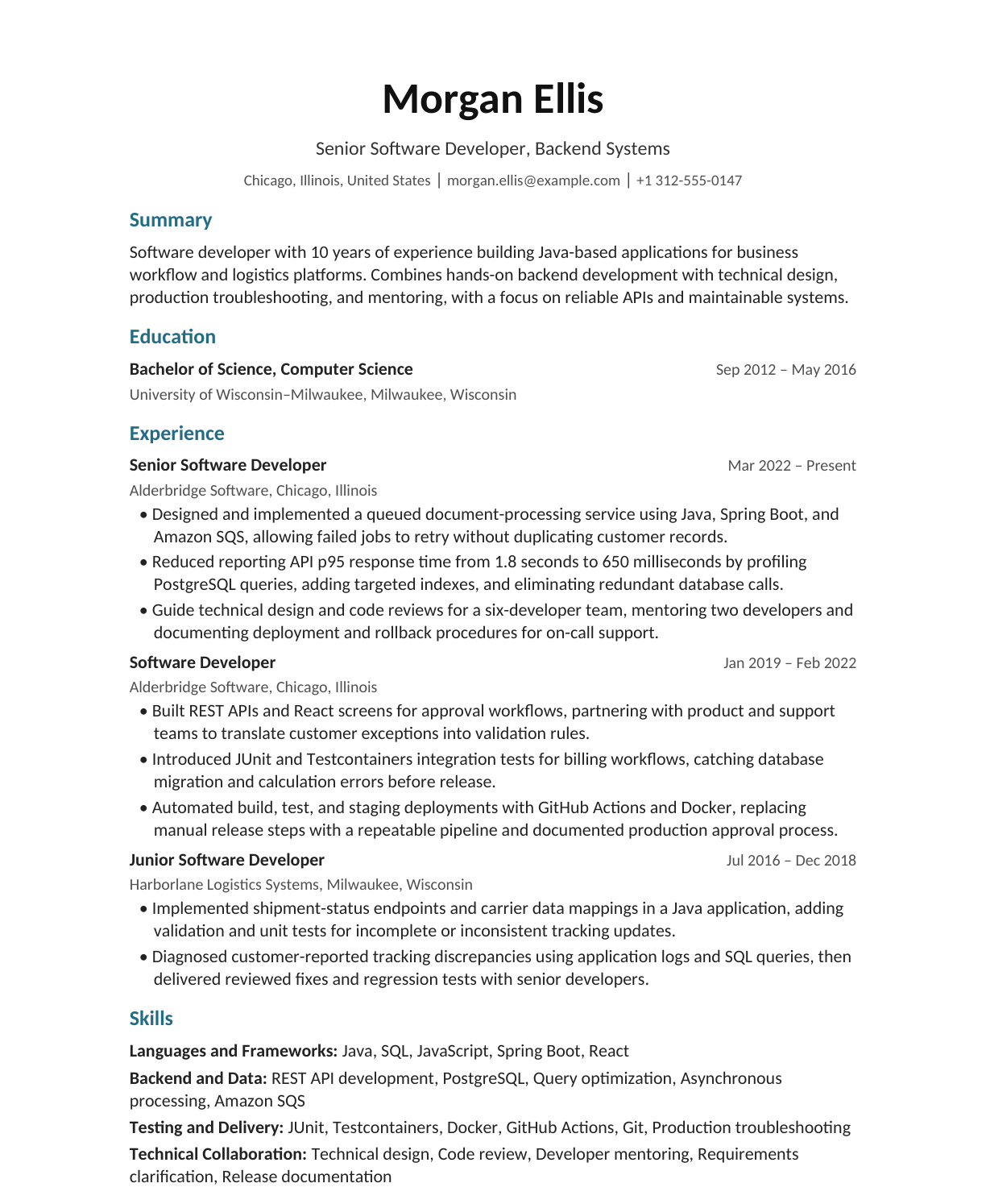 Senior Software Developer resume example