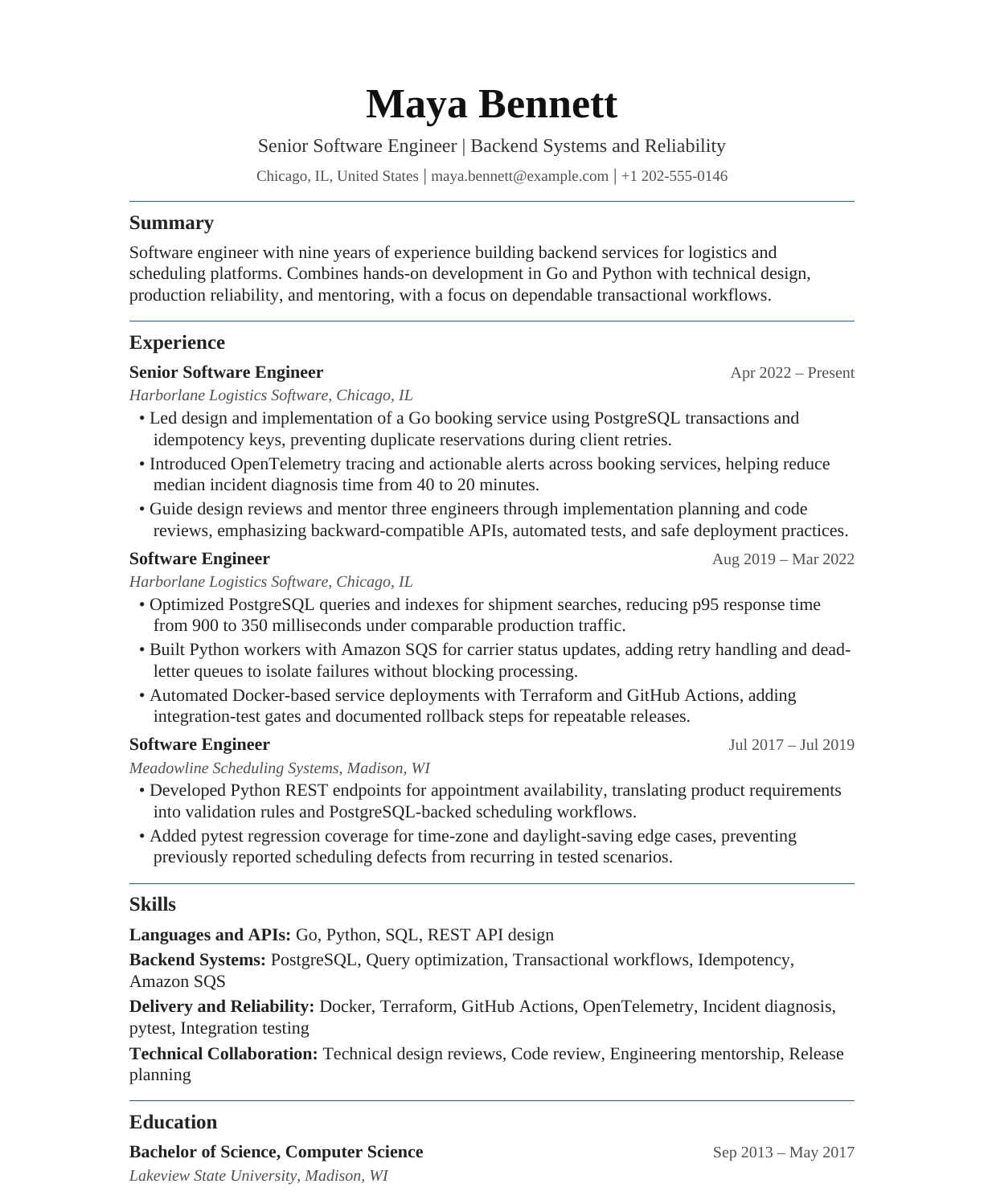 Senior Software Engineer resume example
