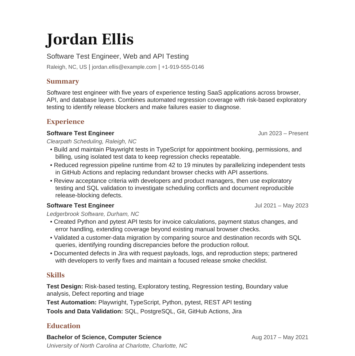 Software Test Engineer resume example