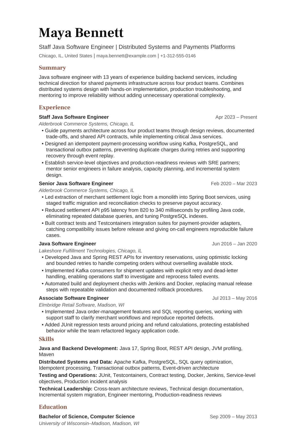 Staff Java Software Engineer resume example