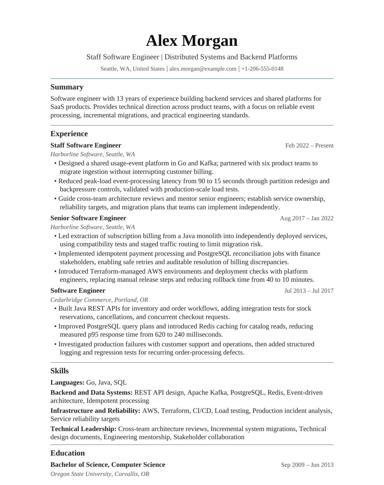 Staff Software Engineer resume example