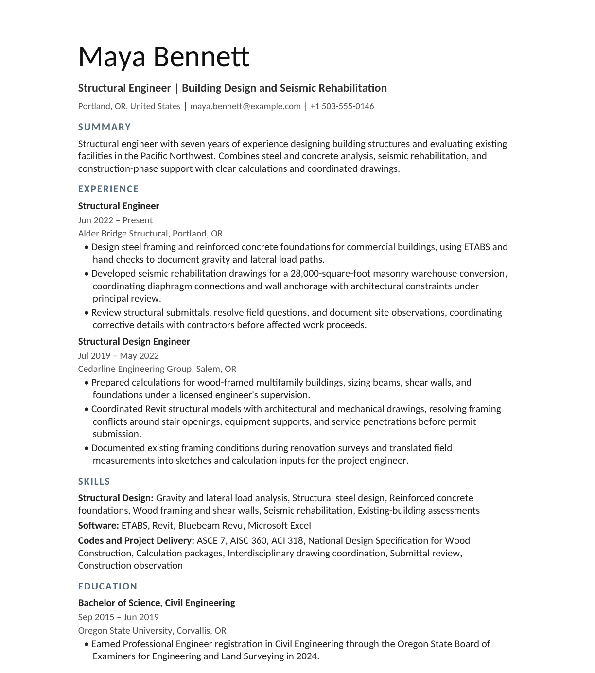 Structural Engineer resume example