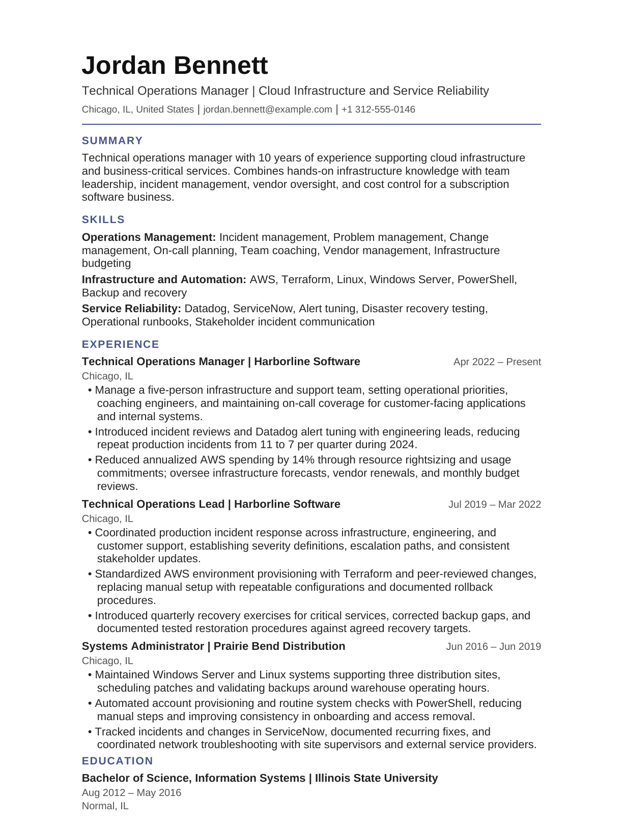 Technical Operations Manager resume example