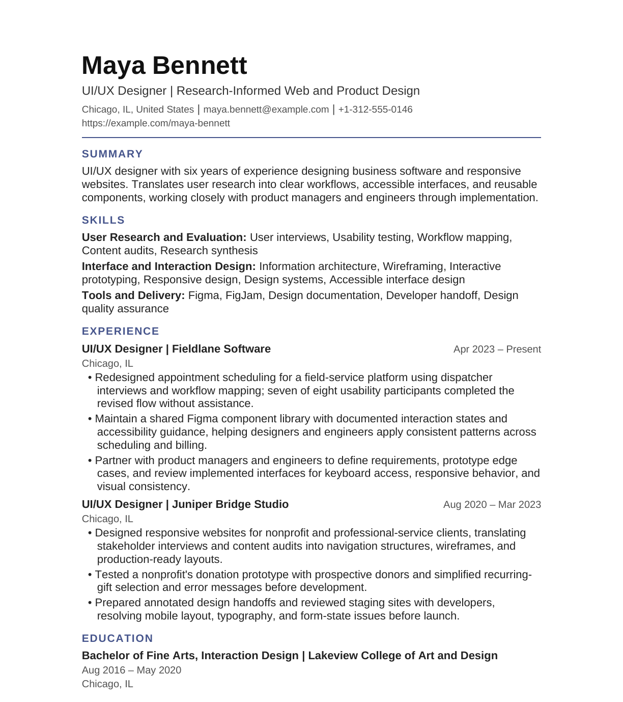 UI/UX Designer resume example