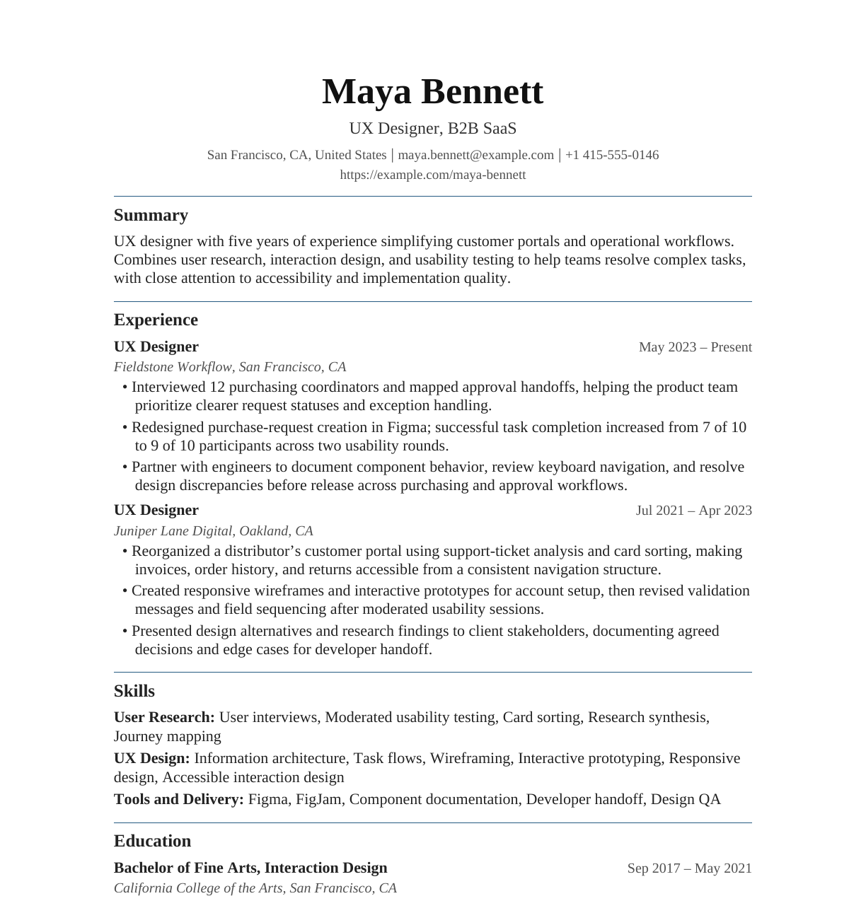 UX Designer resume example